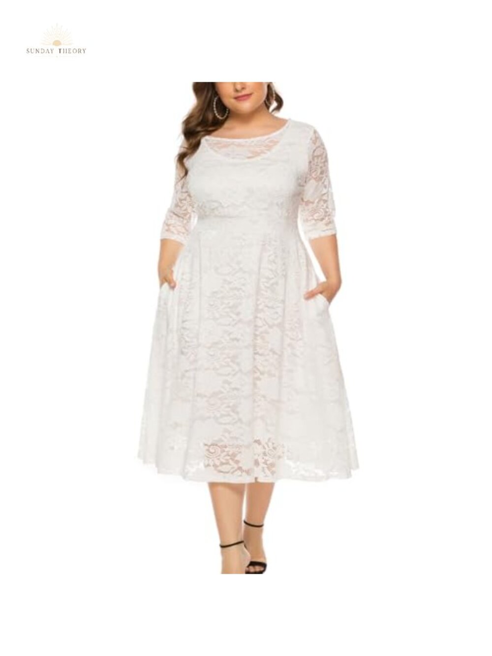 Eternatastic Scooped Neckline Floral Lace Plus Size Midi Dress Cocktail Party